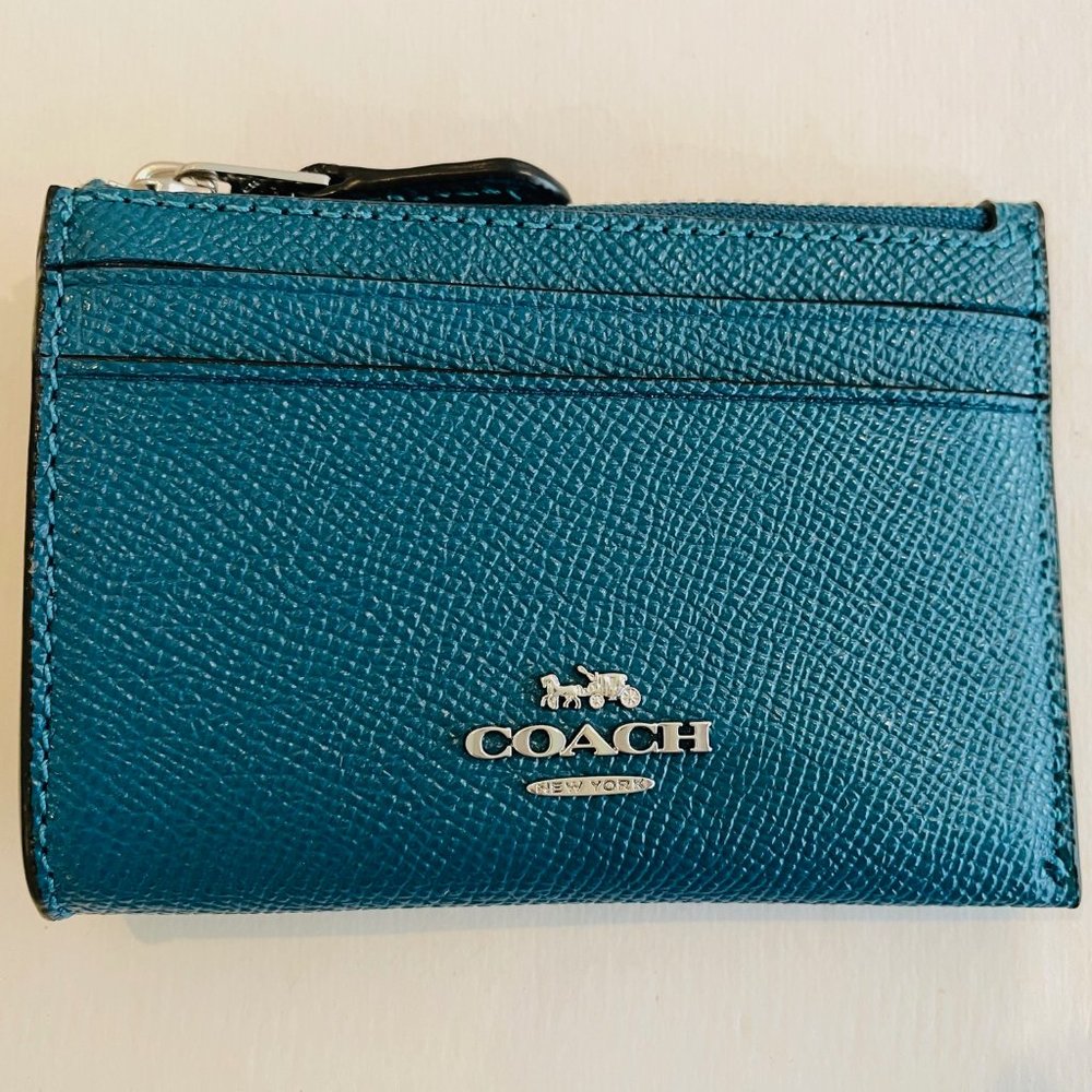 Coach Women's Mini Skinny ID Credit card Case/Wallet/key chain/blue turquoise